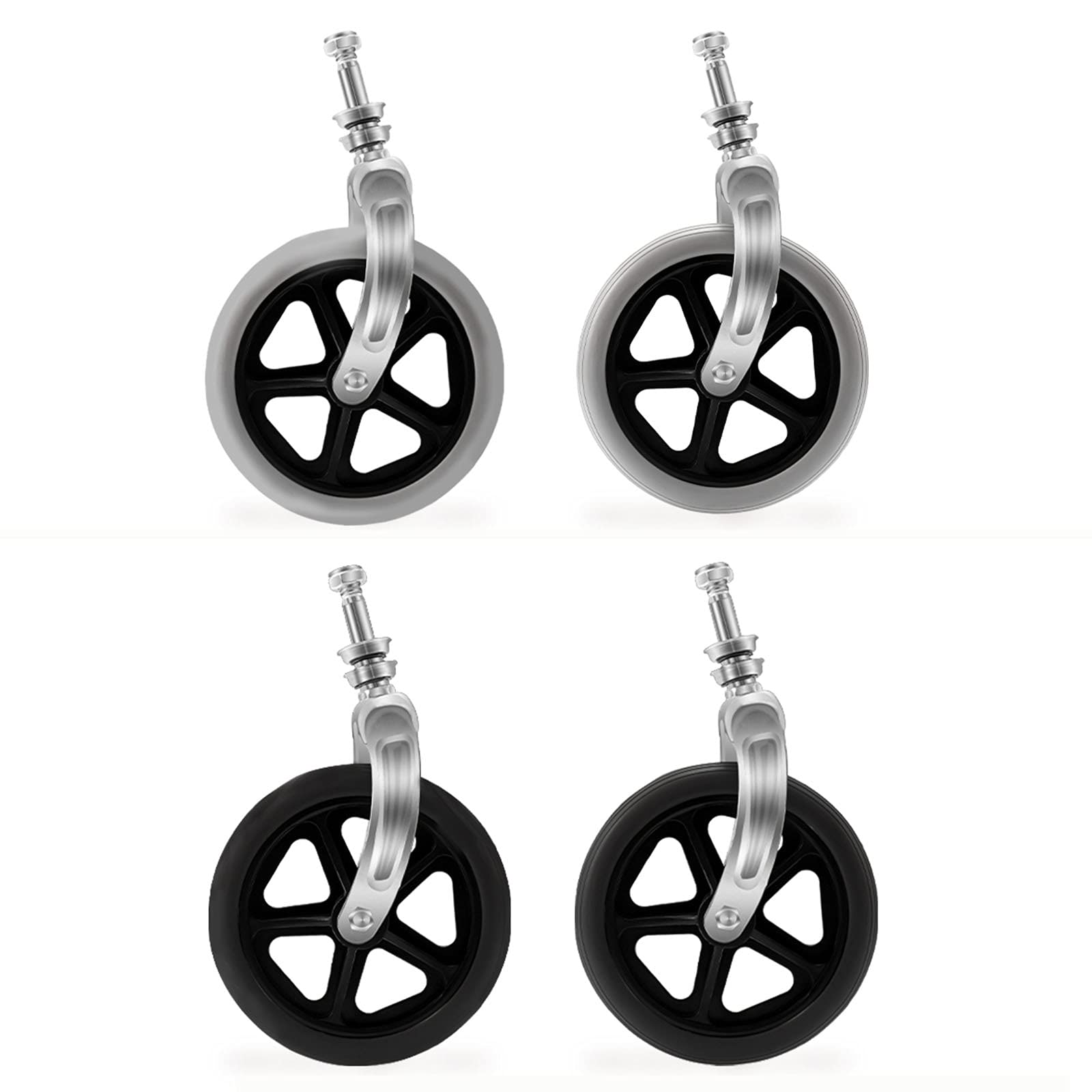 Roues avant de fauteuil roulant en caoutchouc solide pour balades fluides