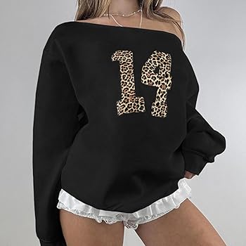 Amazon.com: Hesaco Number 14 Off Shoulder Oversized Sweatshirt