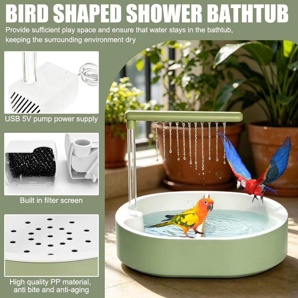 Automatische Vogel Dusche mit Zirkulationshahn, Vogelbad für Käfig, Teichbrunnen, Wassersystem für Nymphensittiche & Unzertrennliche, Vogelfreundliches Badezubehör (Oval)