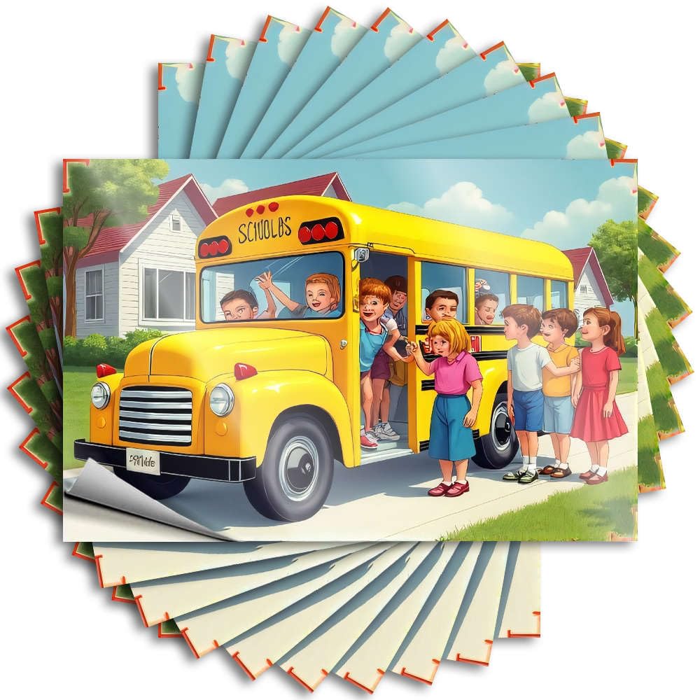 Lake Decals Durable Case | Children Boarding A School Bus On A Sunny Day. Autumn Self Adhesive Sticker for Farmers DIY(6X9CM)