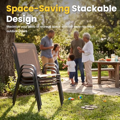 Image of VICLLAX Outdoor Dining Set for 10, All Weather Metal 11 Pieces Patio Set-60 Round Outdoor Table and Stackable Chairs for Lawn Garden and Backyard, Walnut Wood Grain Tabletop