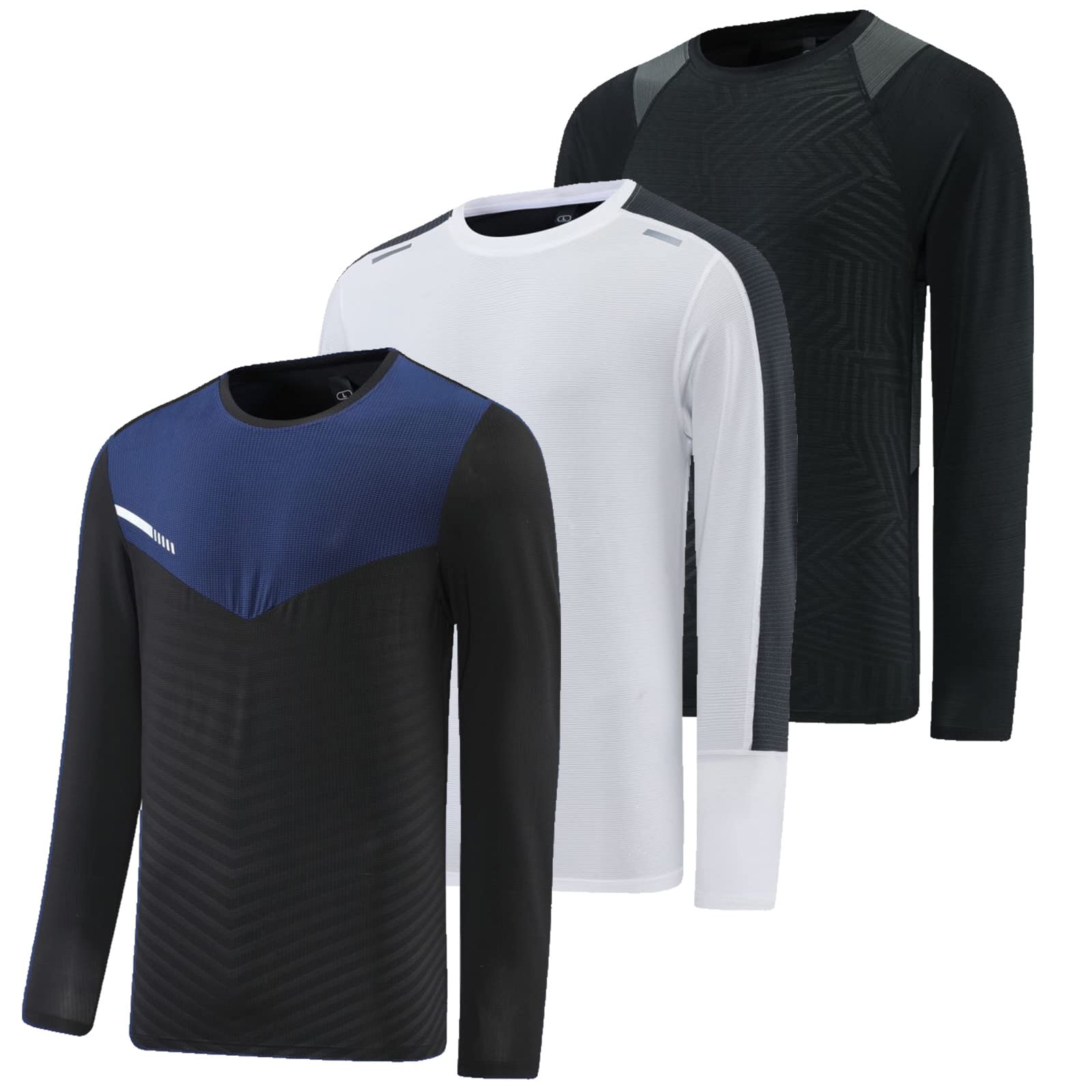 BOOMCOOL Men's Pack of 3 Functional Shirts, Long-Sleeved T-Shirts,Quick-Drying Shirts, Breathable Sports Shirt for Running