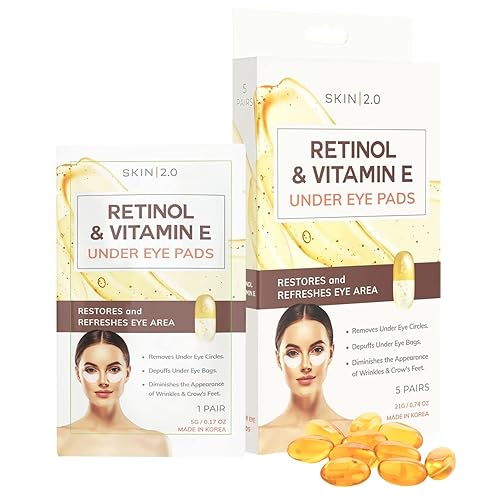 Skin 2.0 Parches de retinol y vitamina E para debajo de los ojos, reducen las arrugas y las lĂneas finas, ojeras, bolsas para los ojos, almohadillas Skin 2.0 Parches de retinol y vitamina E para debajo de los ojos, reducen las arrugas y las lĂneas finas, ojeras, bolsas para los ojos, almohadillas