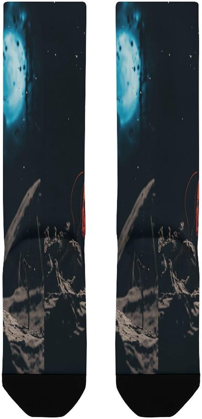 Astronaut Crashed on The Moon Crew Socks Calf Socks Athletic Crew Sock