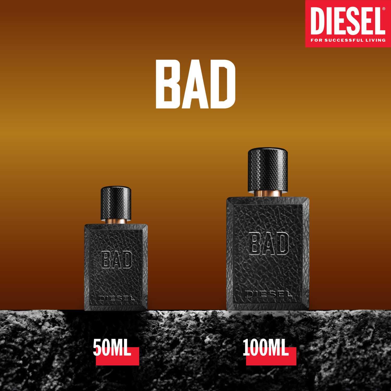 DIESEL Bad - Eau De Toilette Homme - Boisé - Accord Tabac, Caviar & Bergamote - Tenue Longue Durée - Spray Vaporisateur