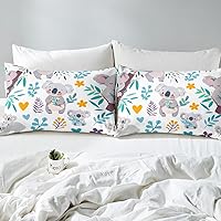 Vista 7 de Funda de edredón de koala para niños, juego de ropa de cama de animales salvajes de Australia con hojas florales y ramas botánicas, funda de edredón
