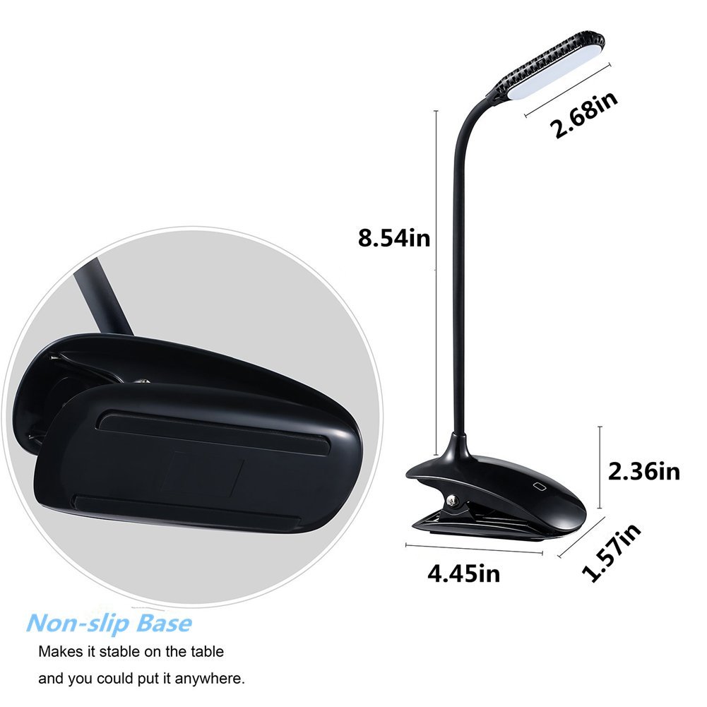 LED Lectura de luz, Pinza Libro Lámpara de Escritorio, Tocar Interruptor Lámpara de mesa, 3 Niveles Regulable Iluminación, 12 Bombillas Luces de la cabecera para Lectura y Estudio