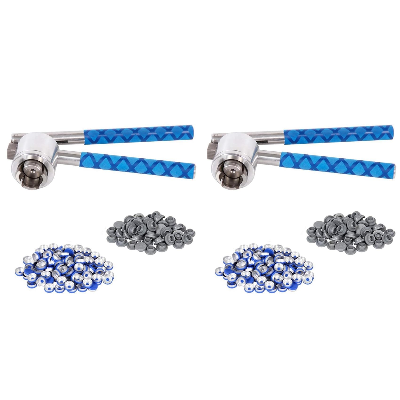 2pcs 13mm Flip Vial Crimper, 200 Pcs Flip Caps and 200 Pcs Rubber Stoppers are Included