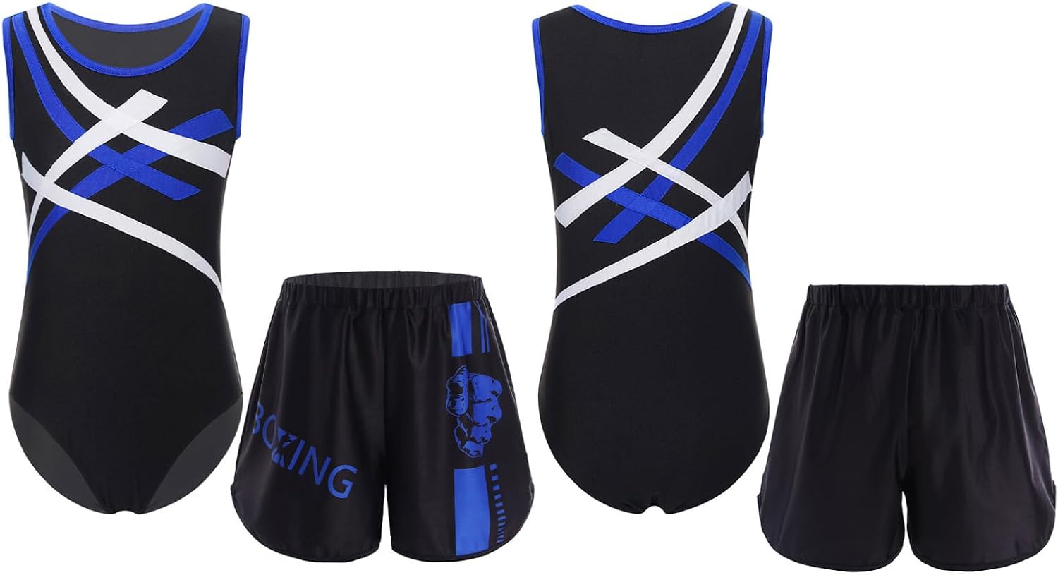 Mufeng Kids Boys Patchwork Gymnastics Leotard with Shorts Sleeveless Unitard Boxing Competition Training Clothes