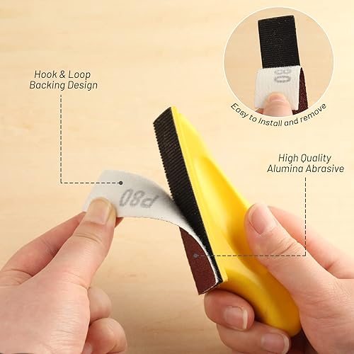 Miniatura 2 de SPEEDWOX Kit de 100 microlijadoras de 3.5 x 1.2 pulgadas, repuesto de lijado de grano 80 ganchos y bucles, papel de lija de óxido de aluminio para