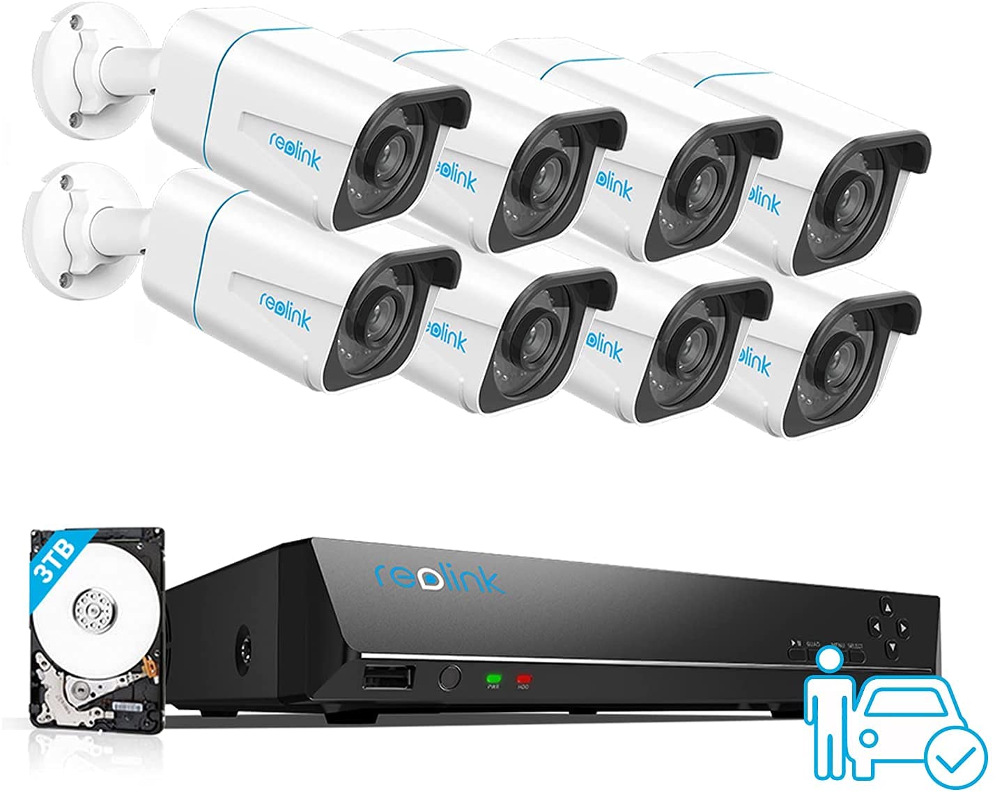REOLINK H.265 4K PoE Security Camera System, 8pcs Smart 8MP Wired PoE IP Cameras with Person Vehicle Detection, 8MP 16CH N...