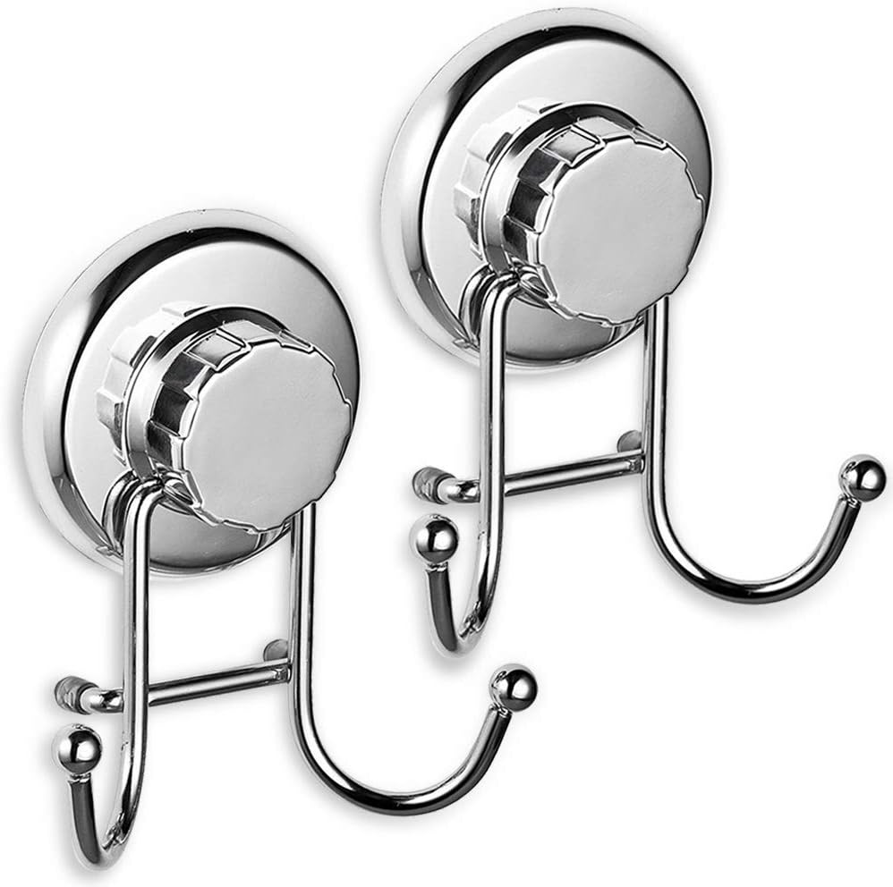 HASKO accessories - Powerful Vacuum Suction Cup Hooks - Organizer for Towel, Bathrobe and Loofah - Strong Stainless Steel Towel Hooks for Bathroom & Kitchen, Towel Hanger Storage (2 Pack)