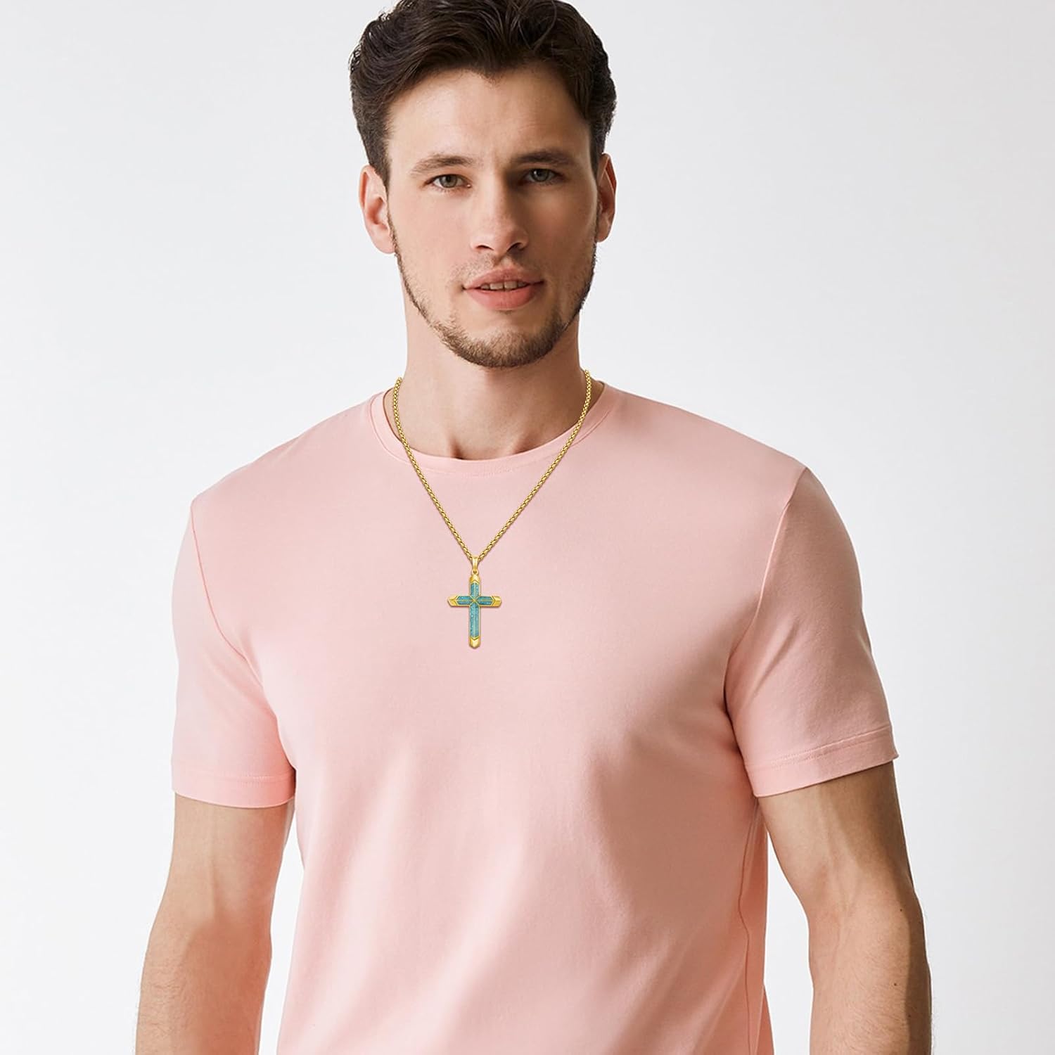 TwoAnts Cross Necklace for Men 925 Sterling Silver Turquoise Cross Pendant Necklace Religious Protection Jewelry Gifts for Women - Image 4