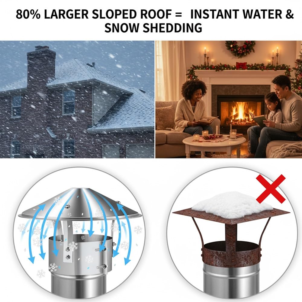 Sombrerete Chimenea, Cubierta de lluvia para Chimenea de Acero Inoxidable para Chimeneas y Tubos de Estufa – Sombreros para Chimeneas para Exteriores – 100/125/150/160/170/180MM(200mm)