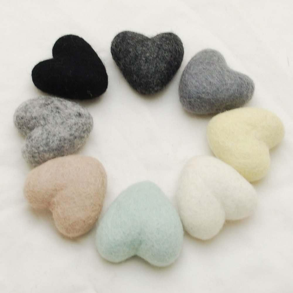 100% Wool Felt Hearts - 6cm - Assorted Neutral Colours - 8 Hearts