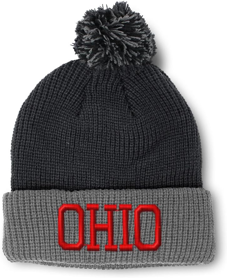 Pom Pom Beanies for Women Ohio State USA America B Embroidery Skull Cap Winter Hats for Men One Size
