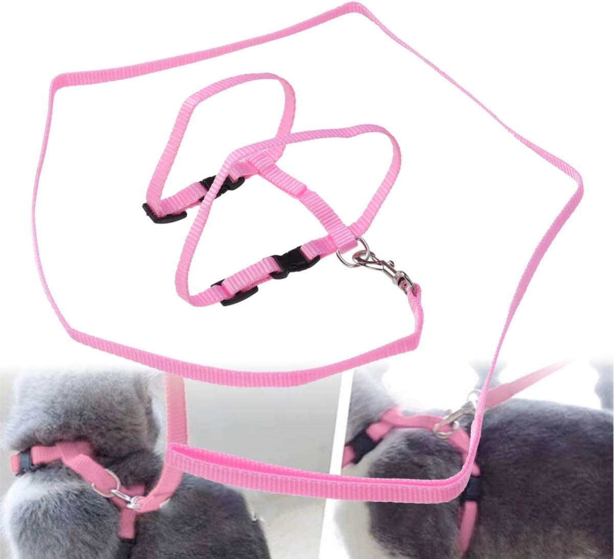 Pet Cat Harness Traction Rope Pink Nylon Collar Leash Pet Accessory Harness for Cats