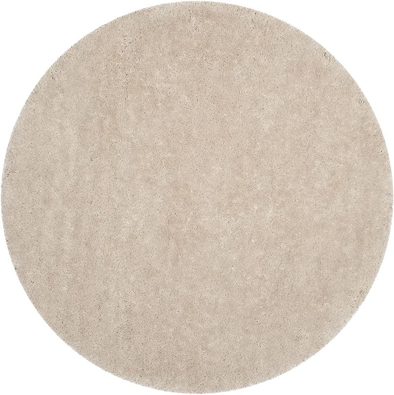 Image of Round Plain Fur Rugs for Hall and Drawing Room 7x7 Feet Microfiber 2 Inch Pile Height Modern Interior Mat Ivory