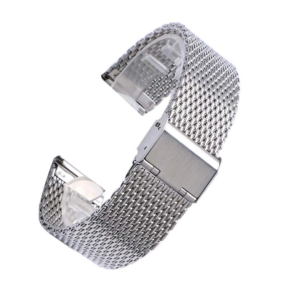 Bracelets de Montre 20mm 22mm Bracelet en Acier Inoxydable en Maille Solide avec Boucle à Crochet Bracelets de Bracelet de Montre en Argent Poli Classique 2.0cm 2.2cm