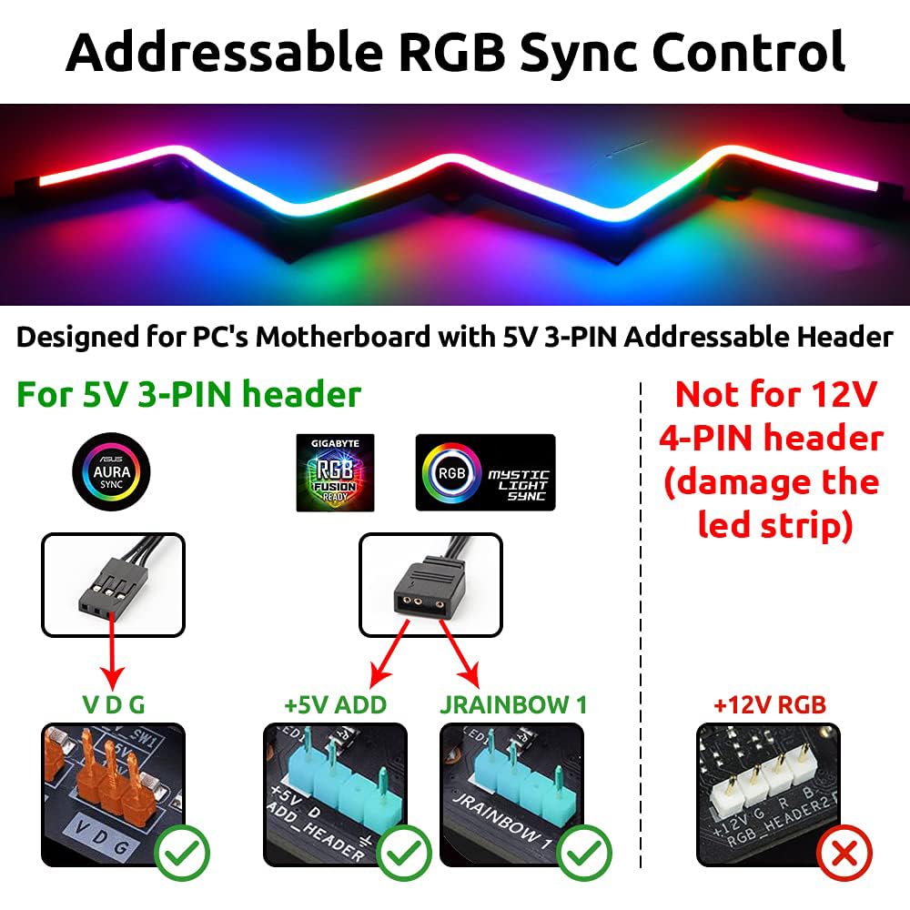 Striscia LED RGB indirizzabile NEON, Speclux 2 x 15,8 cm WS2812 RGBIC Rainbow Magnetic ARGB Strip per 5 V 3 pin Aura SYNC, Gigabyte RGB Fusion, MSI Mystic Light Sync, con 12 staffe magnetiche forti