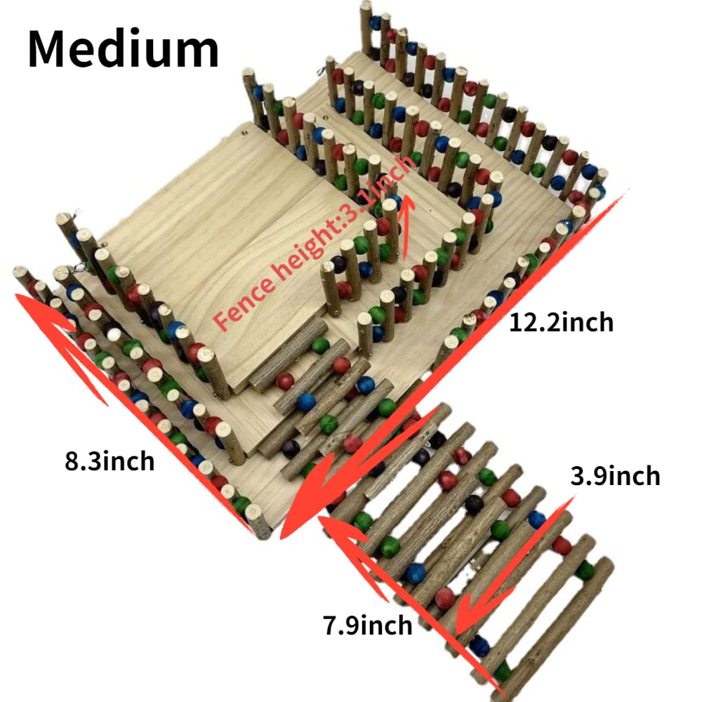 Rabbit Platform with Climbing Ladder, Bunny Perch Cage Toy Wooden Play Gym Stand, Natural Pine Wood Tray for Chinchilla Squirrel Hamster Guinea Pig, Birdcage Toy for Parrot Conure (Medium)