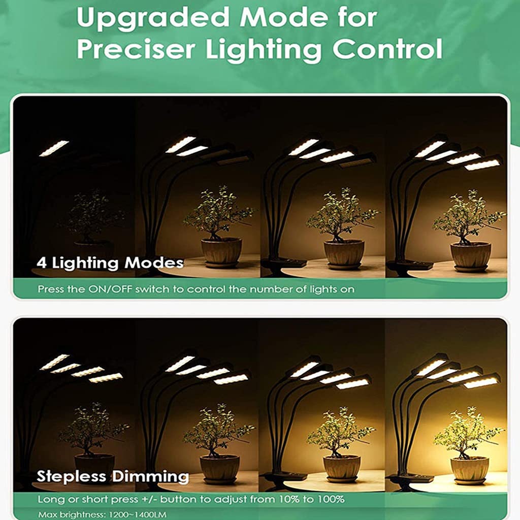 Lámparas LCD para Cultivo de Plantas con Clip de Escritorio,Luces de Planta de Espectro Completo con Temporizador de 0-24 Horas,4 Modos de Cambio,Cuello de Cisne Ajustable