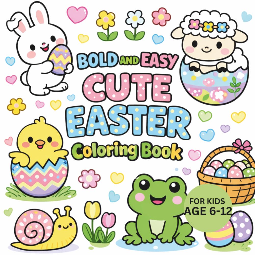 BOLD And Easy cute Easter Coloring Books For Kids Age 6-12