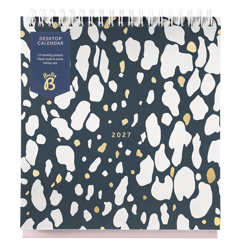 Busy B 2027 Desk Calendar - Charcoal Animal Spot - Stand, Flip-Top, Pockets