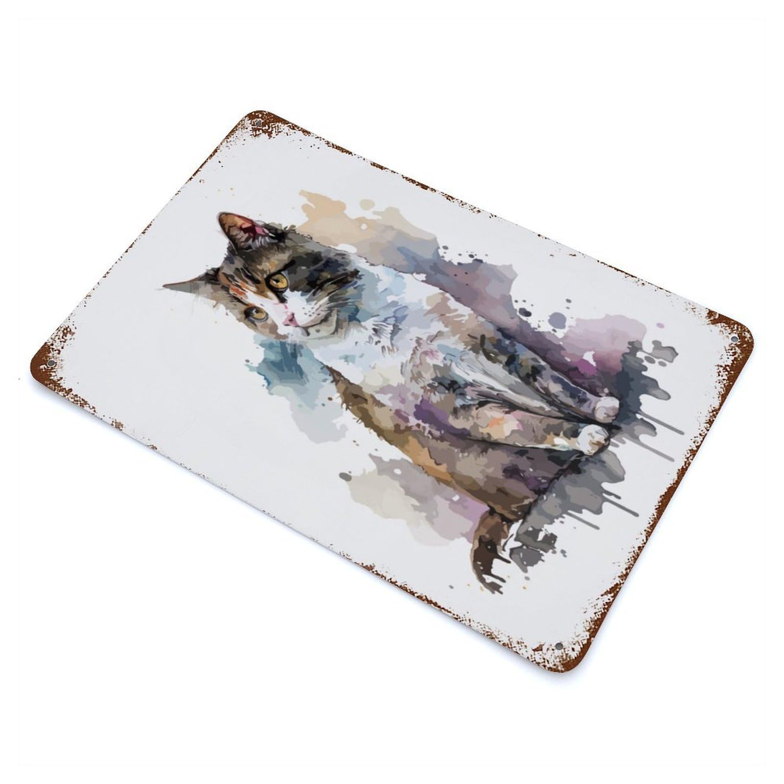 Kitten Watercolor Art Rusty Metal Tin Sign 11.8"x7.9", Ideal for Patio, Garden Room And Bar Decor