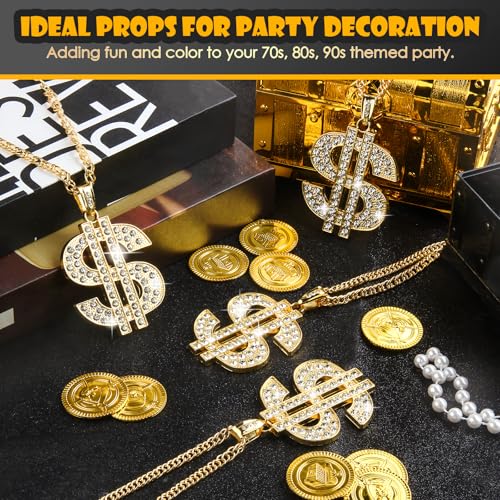 Money Chain with Dollar Sign Necklace,Chunky Necklace for Women Men,Fake Gold Chain Necklace,Hip Hop Chain Bulk Costume Rapper Chain Big Gold Chain Necklace Pendant Necklace 80s 90s Punk Style4