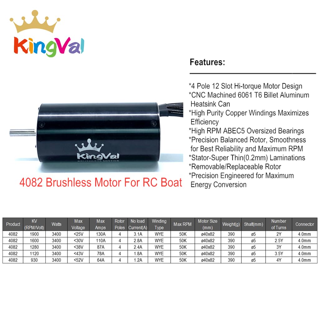 KingVal Replacement 4082 1900KV Brushless Motor Shaft Diameter 5mm with Water Cooling Jacket Unit Compatible with RC Boat