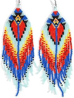 Bohemian Tassel Colorful Beaded Earrings For Women Trendy, Long Fringe Feather Drop Jewelry Handmade Gifts.