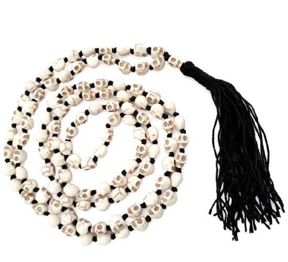 GGE FASHION HUB Mund Mala Skull Narmund Mala for Good Health Wealth & Puja Skull Beads Rosary | Kali Maiiya | Shiv sambhu | Aghori Rosary (108+1) Kali Maa Puja Mala (Black)For Unisex Adult