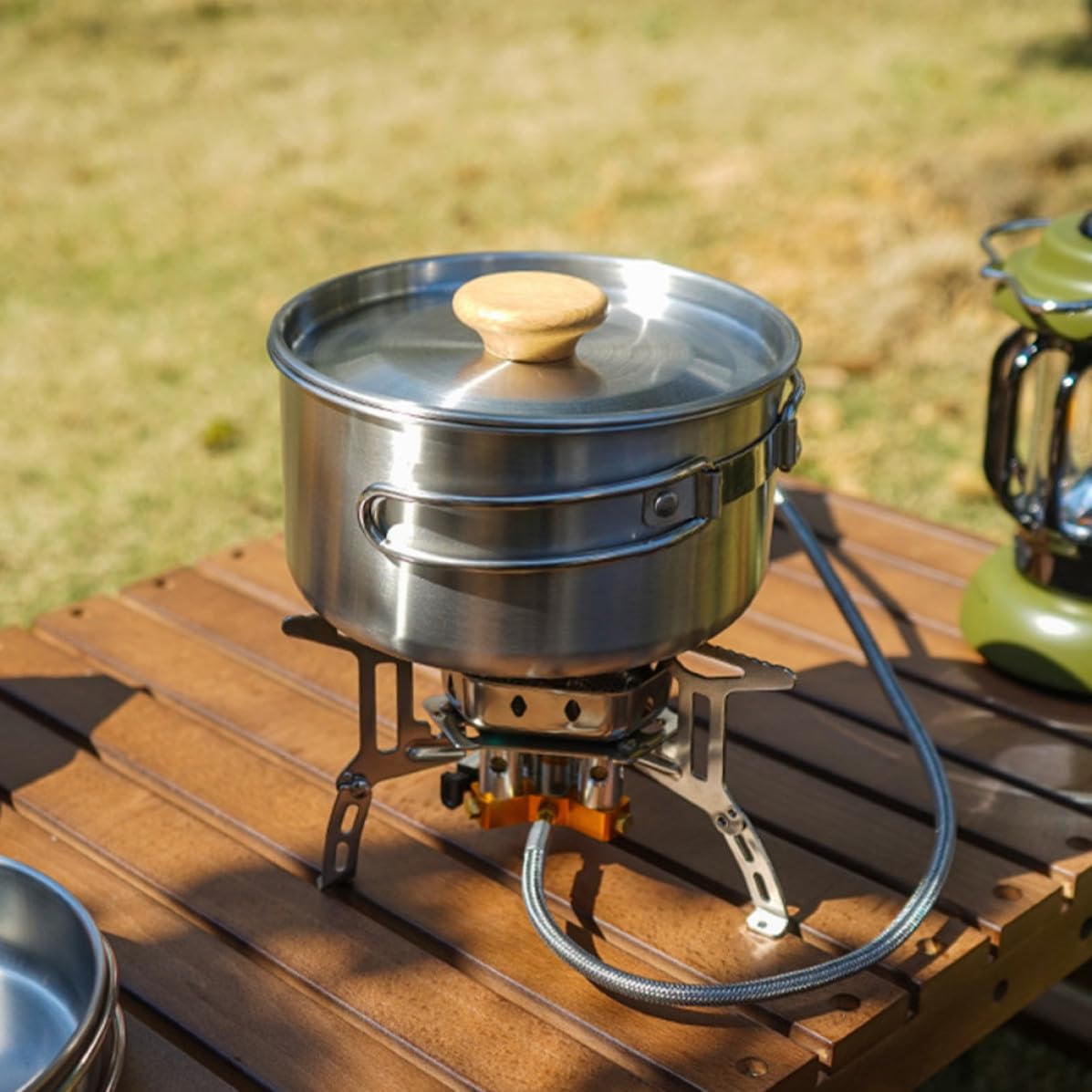Sartén Plegable de Acero Inoxidable Mango para Camping y Senderismo