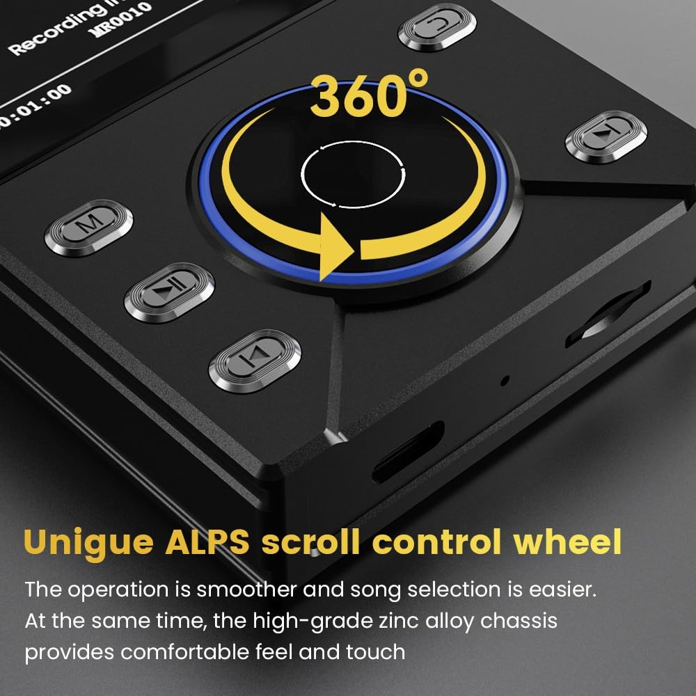 HiFi Lossless per MP3 per lettore musicale con supporto DSD256, riproduzione 50 ore, display LCD da 2,4", batteria 3000 mAh, per audiofili, nero