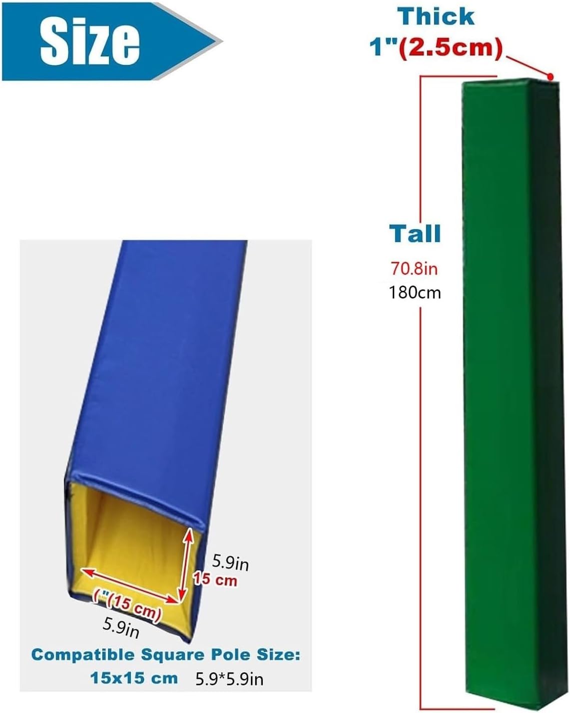 Self-Adhesive Basketball Pole Protector Pad, Fit Dia 4 6 7 7.8 in Column, All-Weather Square Foam Padding for Poles, Basketball Hoop Post Pads, Protection and Safety