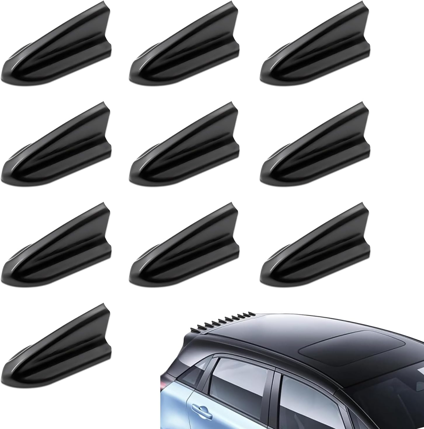 10 PCS Diffuser Shark Fin Kit, Self-Adhesive Air Vortex Generator Diffuser, 2 Inch Spoiler Roof Wing Noise Reduction Shark Fin Antenna, Universal Exterior Accessory for Most Cars (Black)