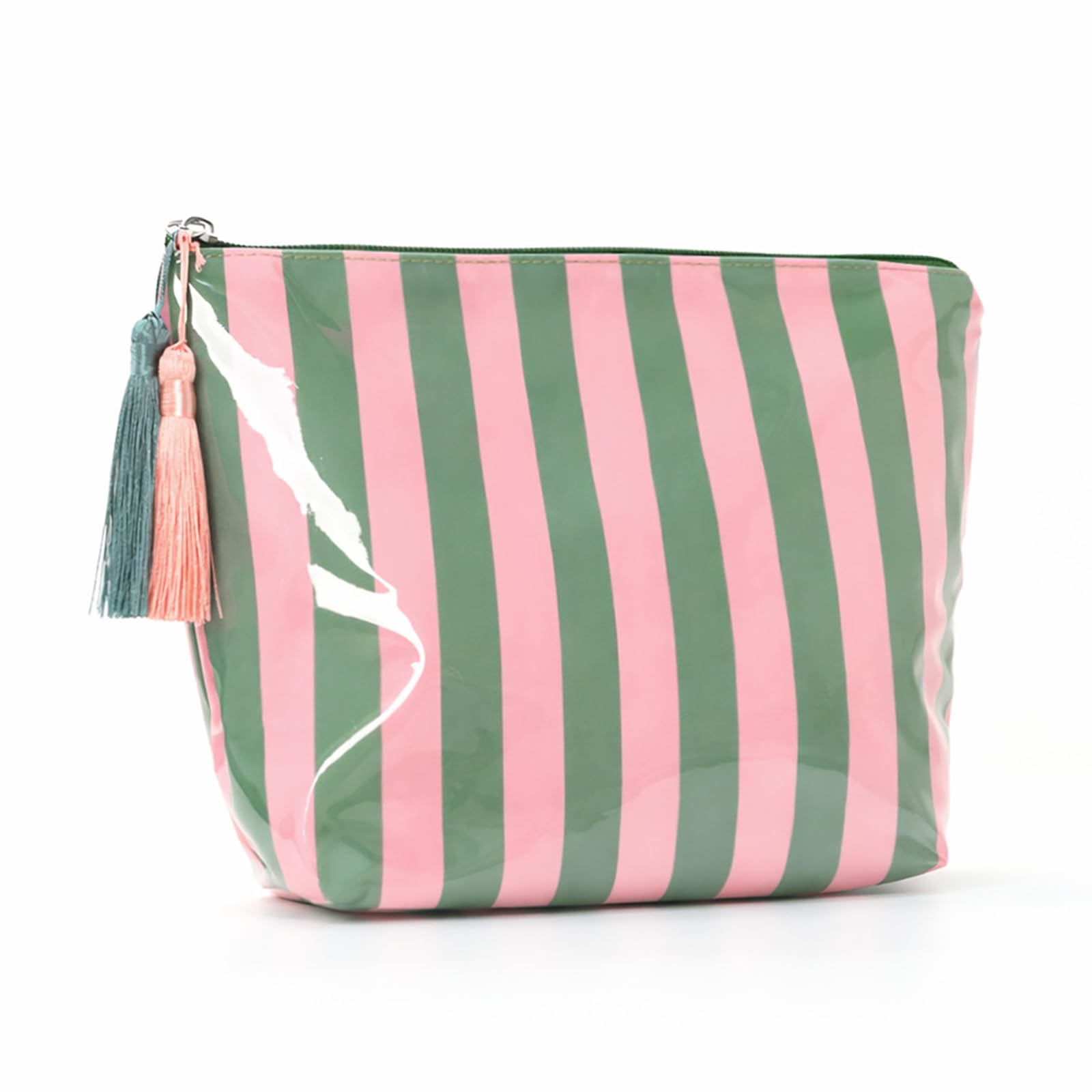Pack de 2 bolsas de maquillaje de PVC a rayas, impermeables