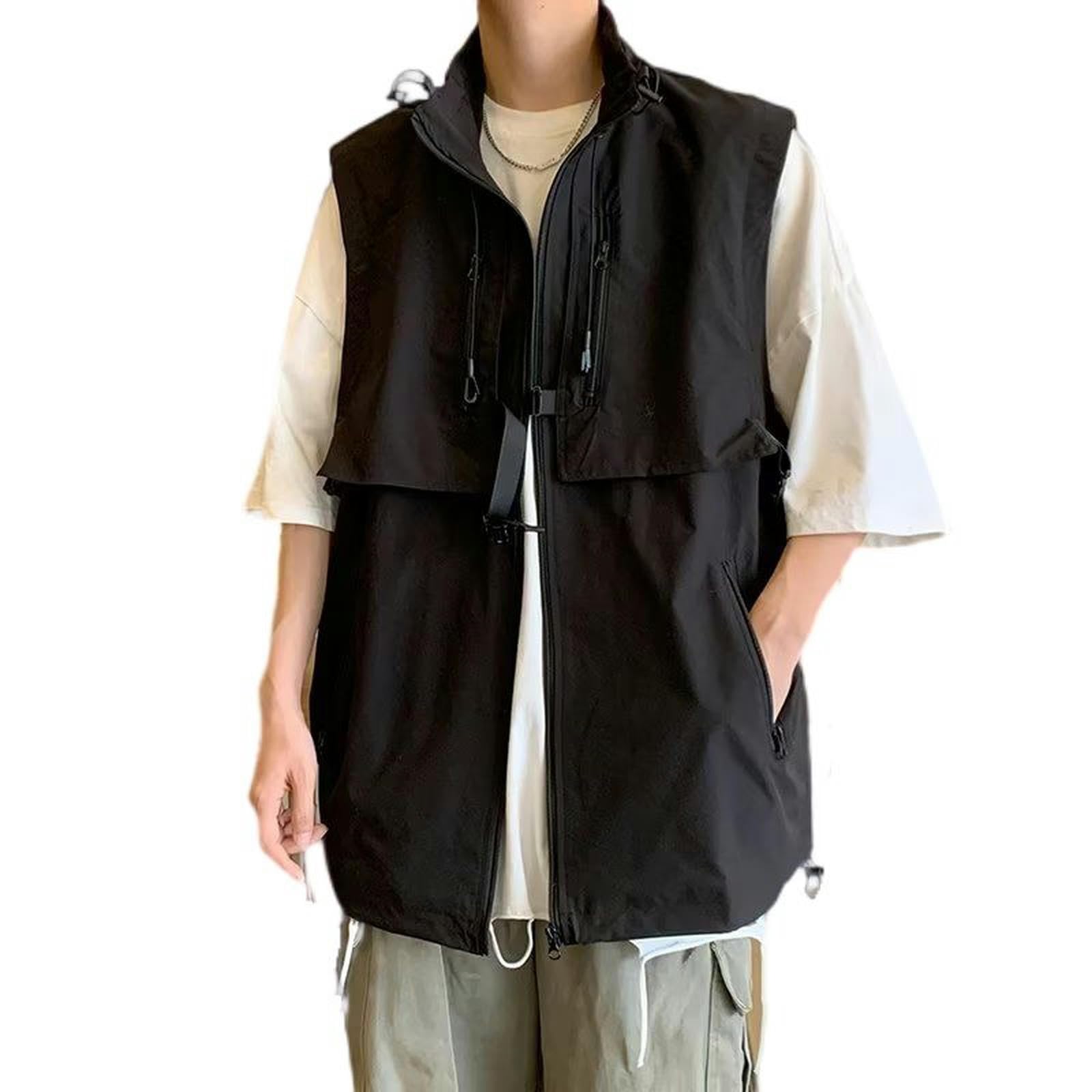 Gilet d'été de travail et de loisirs à col montant veste tendance zippée noire L