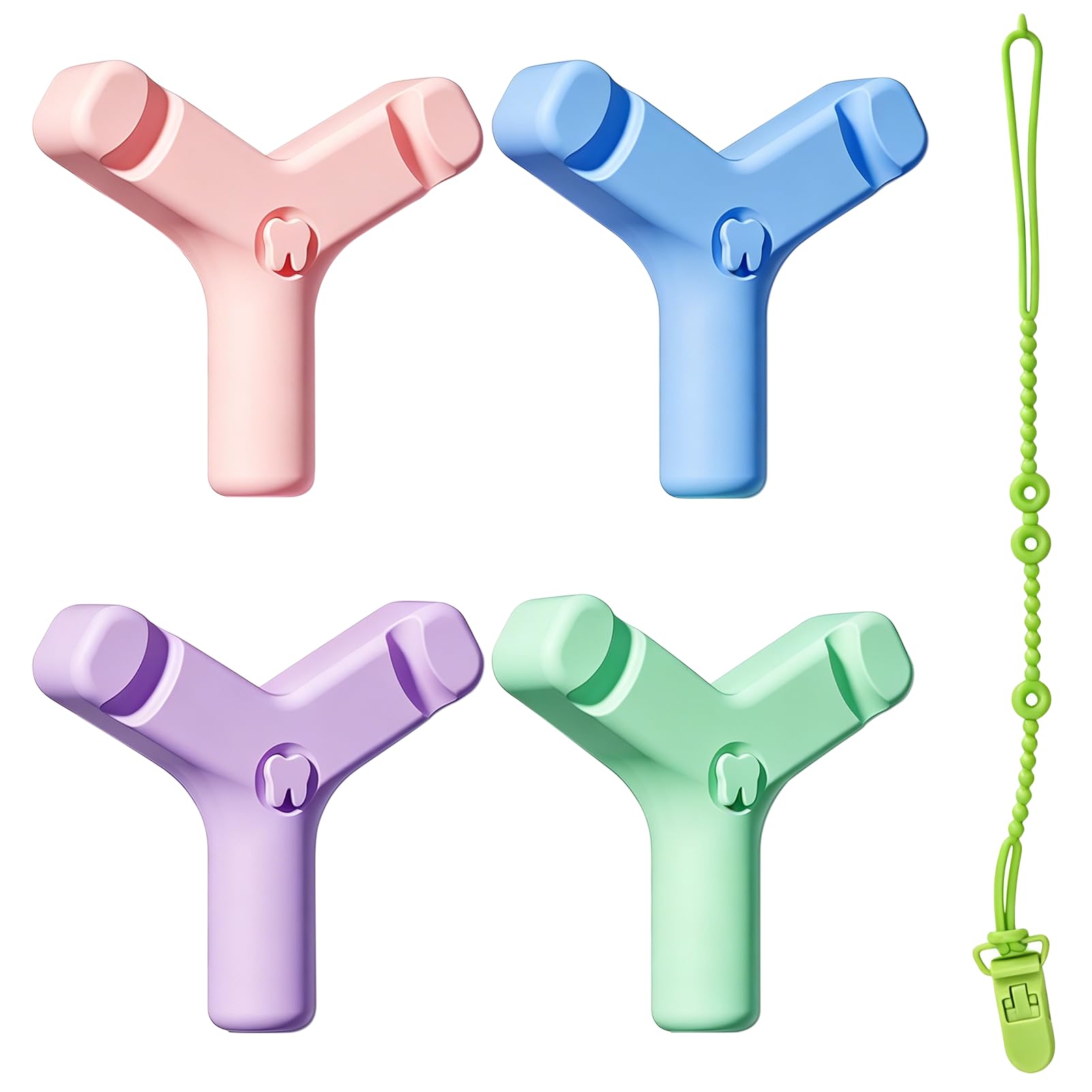 Professional Y Shape Chew Soothing Silicone with Groove Design, 4 Colors, Teething Relief for Sensory Kids, Improve Concentration, Strengthen Oral and Facial Muscles with Anti Silicone Loss Strap