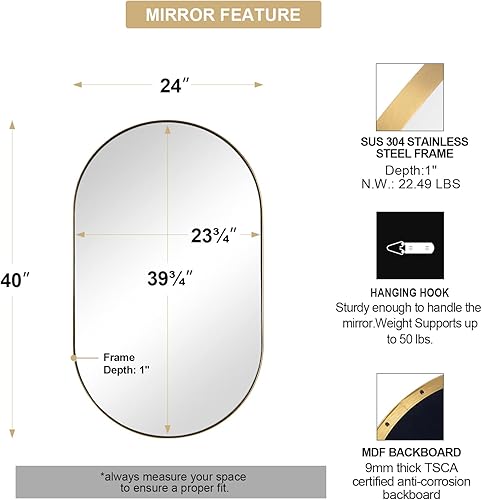Miniatura 117 de ANDY STAR Espejos ovalados de baño, espejo de tocador doble de 30 x 48 pulgadas, espejos ovalados negros para baño, marco de acero inoxidable