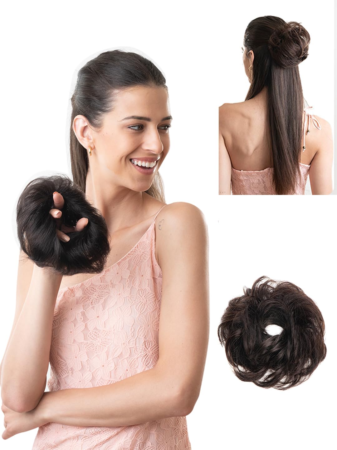 HairOriginals Human Hair Messy Bun Scrunchie for Girls and Women | Messy Juda Bun Hair Accessories for Women | Natural Black, Pack of 1