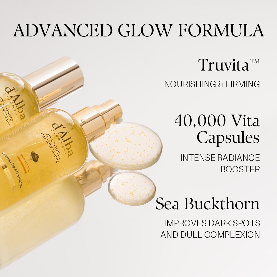 d'Alba Piedmont Vita Toning serum na kapsułki, codzienne zwiększenie witaminy dla promiennej skóry, podwójna formuła witaminowa, duży rozmiar (100 ml)