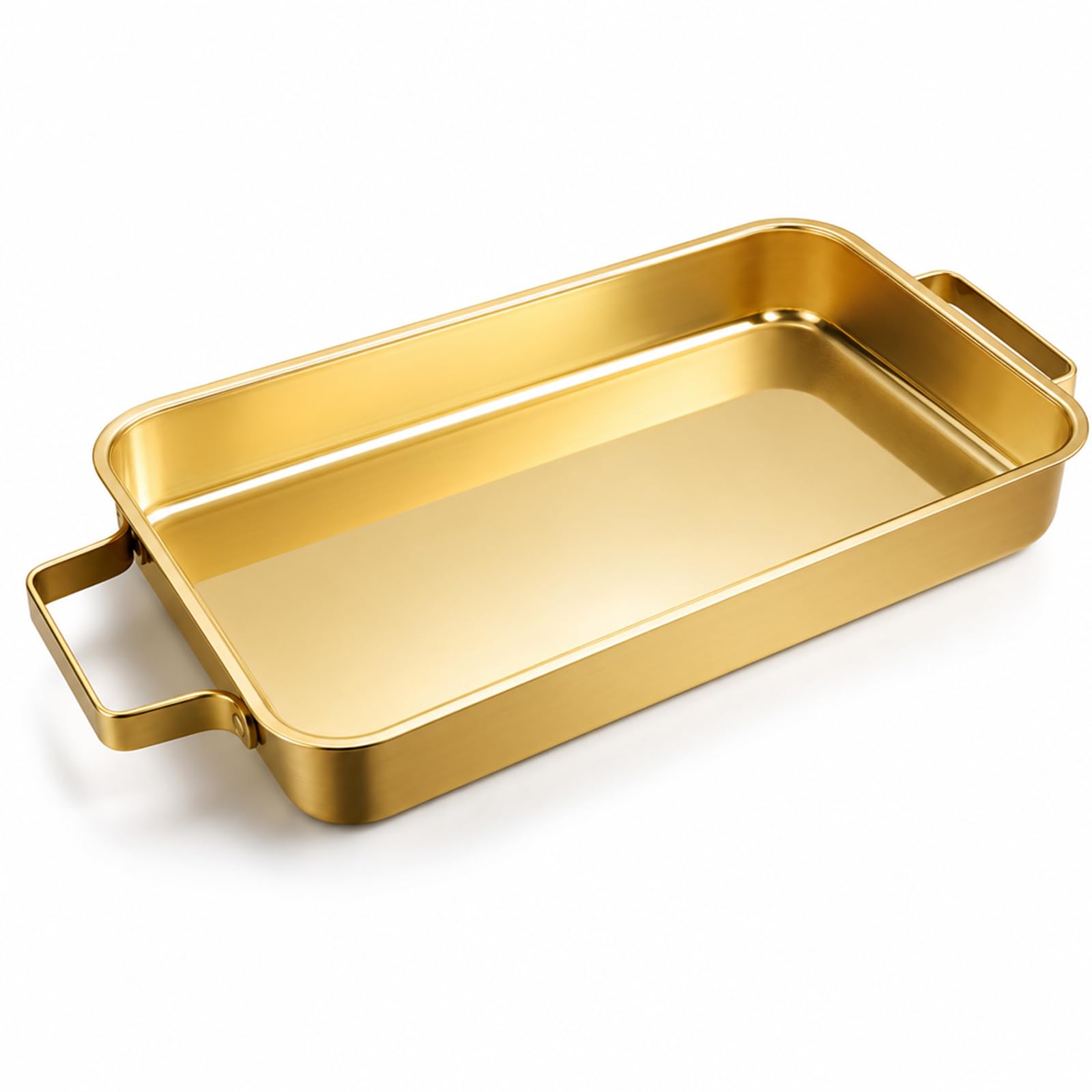 Paellera española de Acero Inoxidable, sartén Rectangular para mariscos con Asas Dobles, Ideal para cocinar Paella en casa, restaurantes o acampadas,Oro,42cm/16.5in