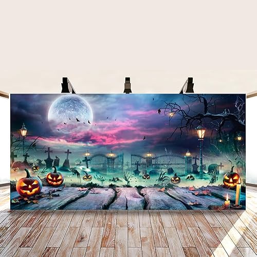 Caaerttply Telón de fondo de Halloween para fotografía de Halloween con calavera de cementerio aterrador para fotografía de 20 x 10 pies, telón de
