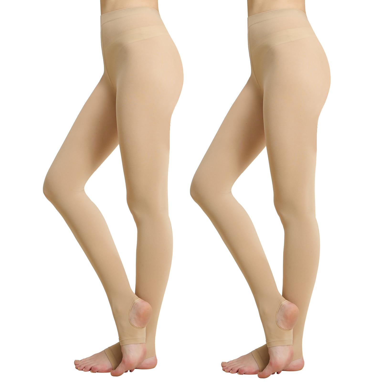 MANZI Stirrup Dance Tights Women Matte Professional Ballet Pantyhose 2 Pairs Nude XL