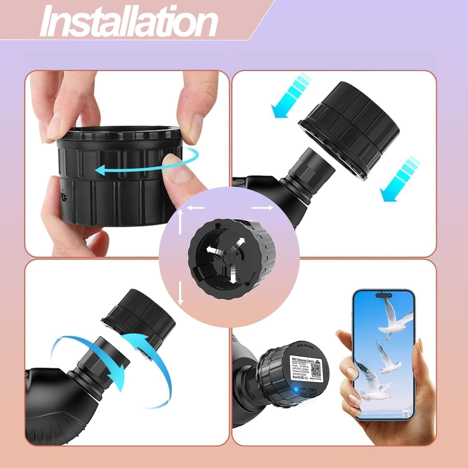 64GB Electronic Eyepiece,Telescope and Microscope Accessories4MP 2K Video Recording Whith 1.18-1.97-inch Screen Perfect for Astrophotography, Birds Watching (V12)