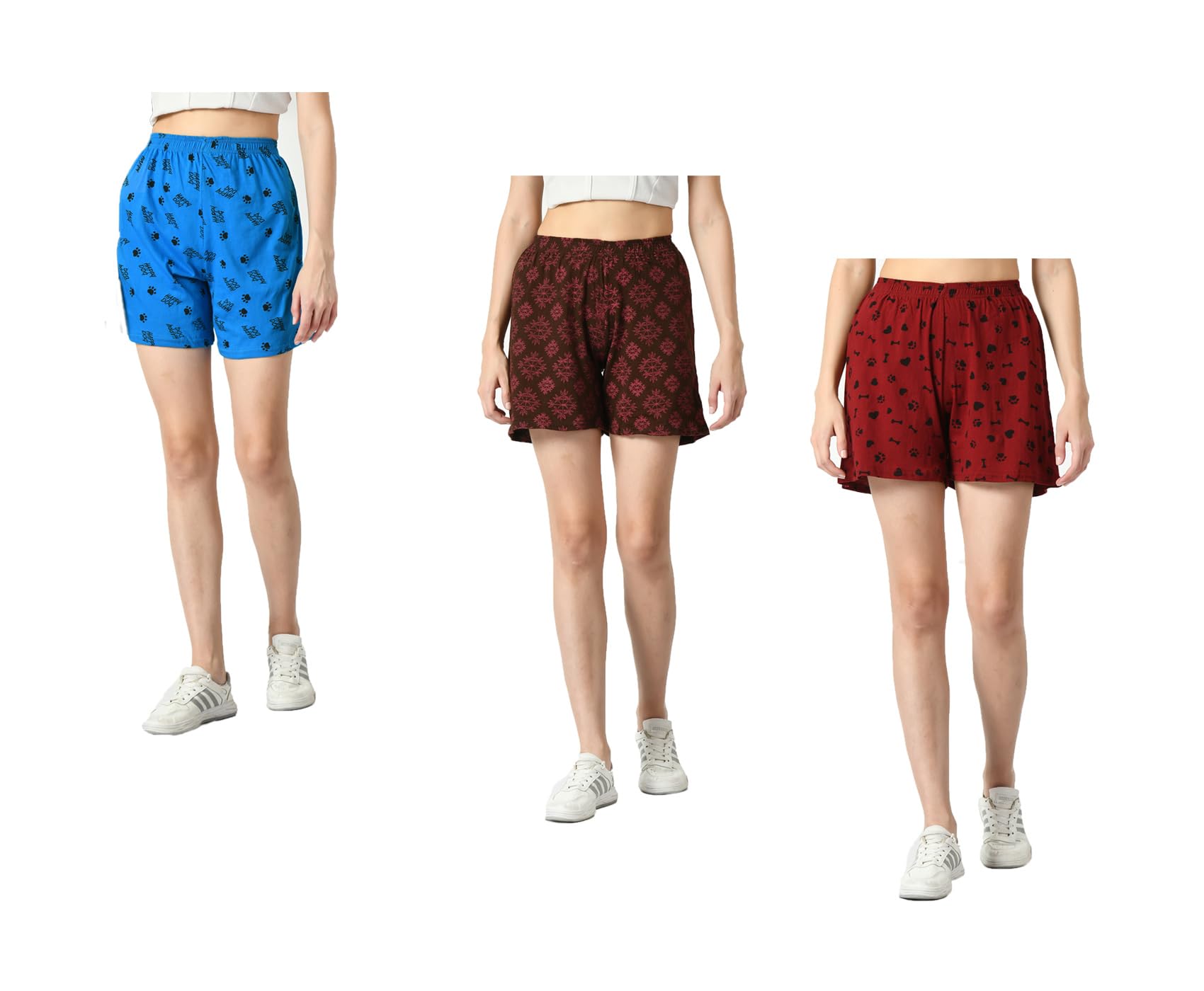 kayu Pack of 3 Women’s Cotton Printed Shorts Comfortable Elastic Waist Casual Lounge Summer Shorts for Women-picture-6