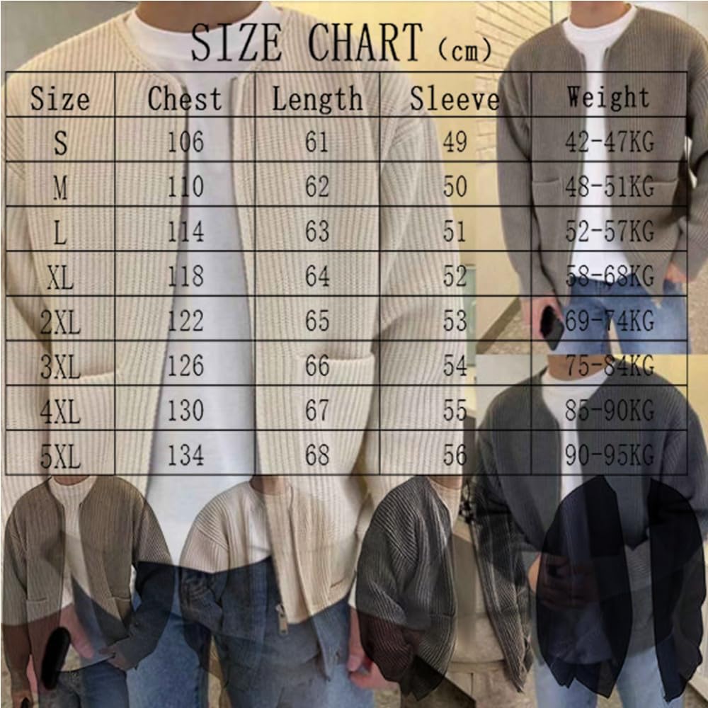 Suéteres de punto de moda para hombre, talla grande, con cremallera, suéter de punto de manga larga, abrigo de punto cálido con cremallera con 2 bolsillos