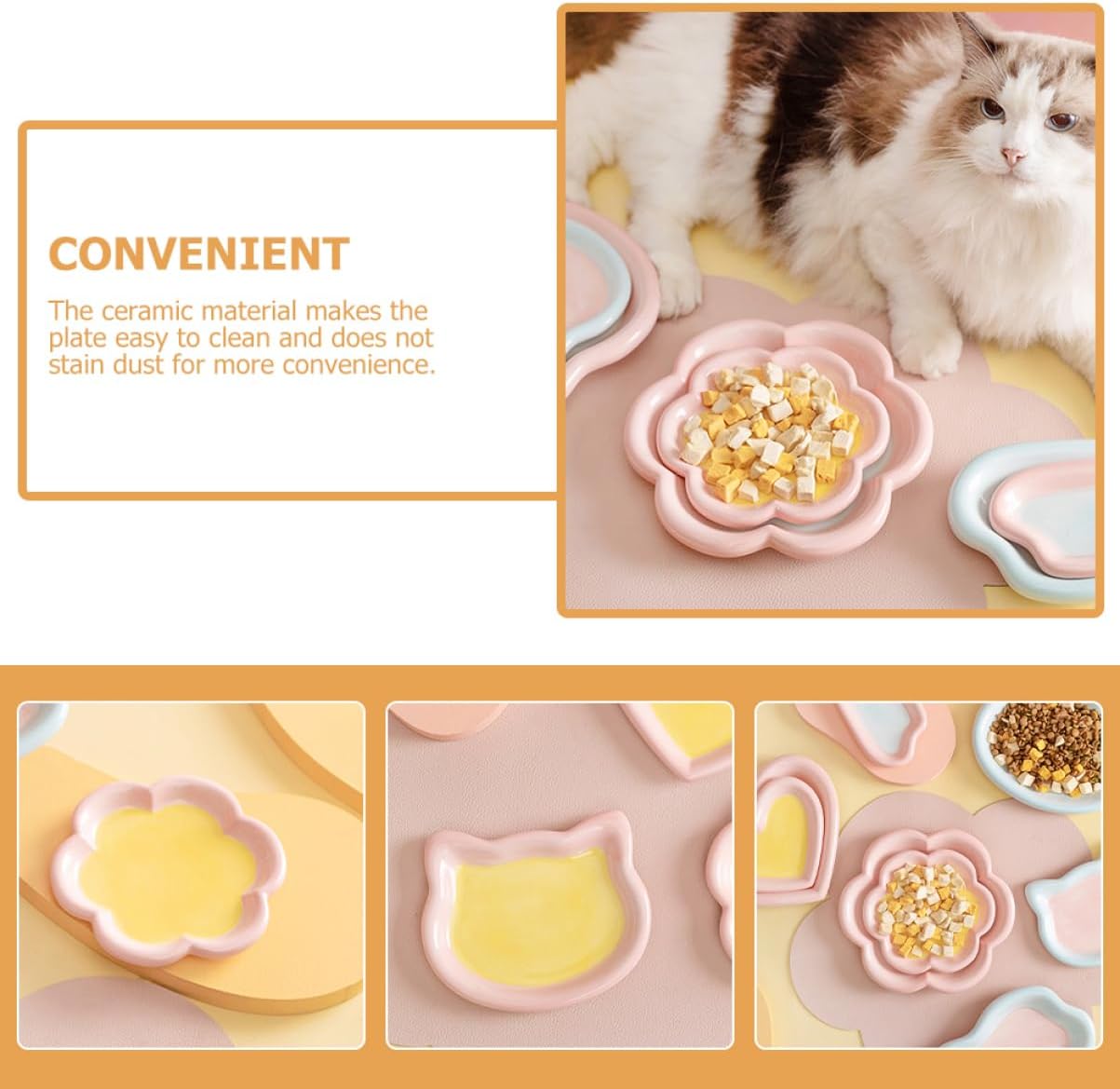 Gatuida 2pcs Ceramic Cat Food Dish Decorative Jewelry Holder Tray for Women Cute Cat Face and Floral Design for Organizing Rings Earrings and Necklaces